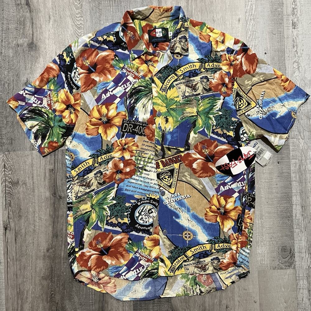 VTG Jams World NWT Malcom Smith Baja Motorcycle Rayon Hawaiian Shirt RARE Sz M